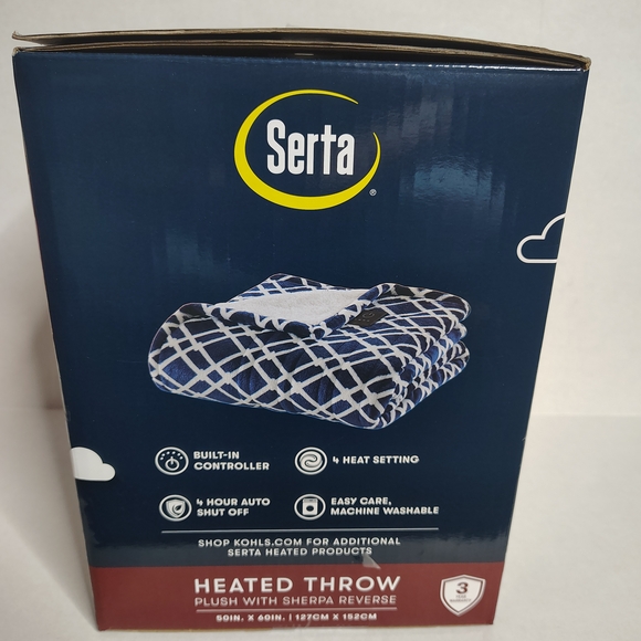 Serta Electric Blanket Blue White Plush With Sherpa Reverse Heated Blanket 50x60 - Picture 3 of 5